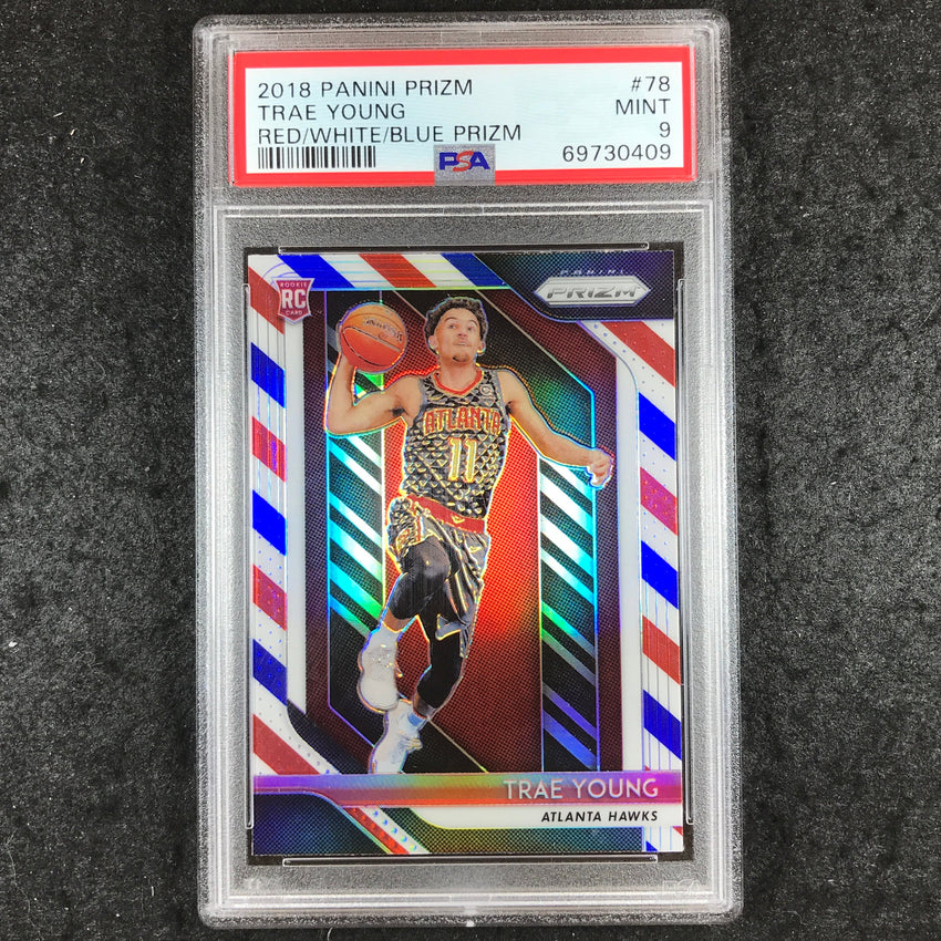 2018 Panini Prizm TRAE YOUNG Rookie Red White Blue Prizm #78 PSA 9 (409)