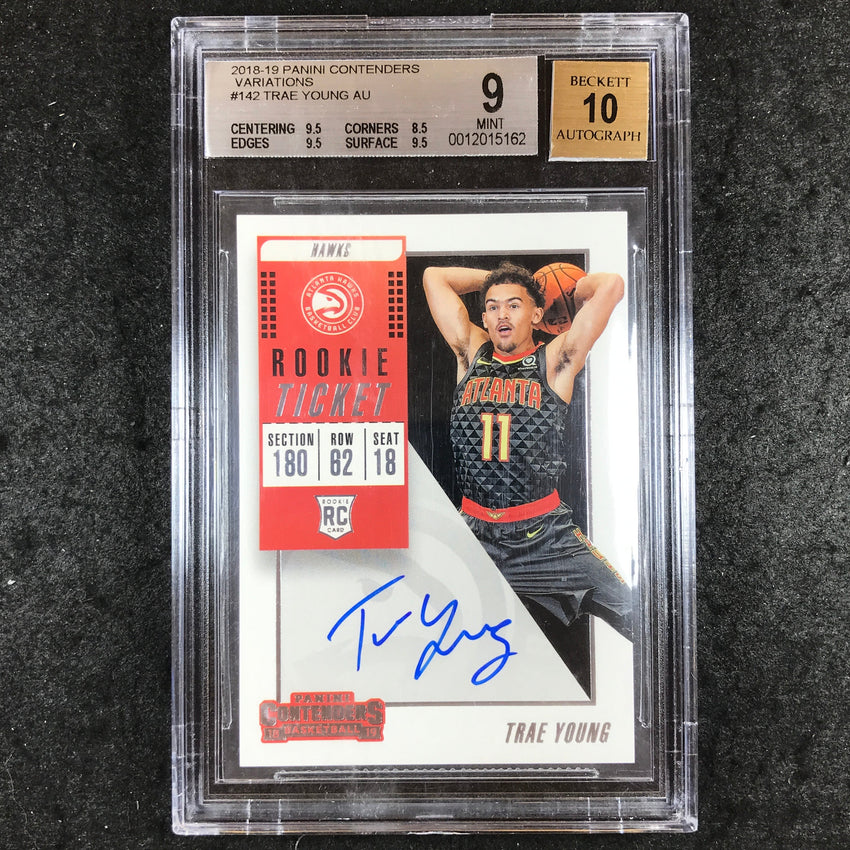 2018 Contenders TRAE YOUNG Rookie Ticket Variation Auto #142 BGS 9/10 (162)