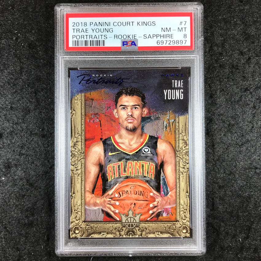 2018 Court Kings TRAE YOUNG Portraits Rookie Sapphire 20/25 #7 PSA 8 (897)