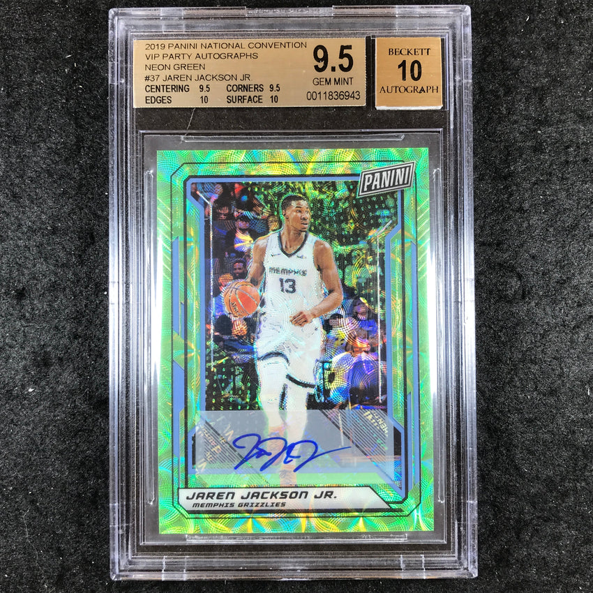 2019 National JAREN JACKSON JR. VIP Rookie Auto Neon Green 2/10 BGS 9.5/10 (943)