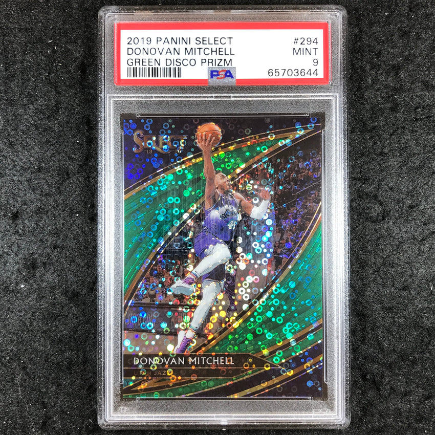 2019 Select DONOVAN MITCHELL Courtside Green Disco Prizm 5/5 #294 PSA 9 (644)