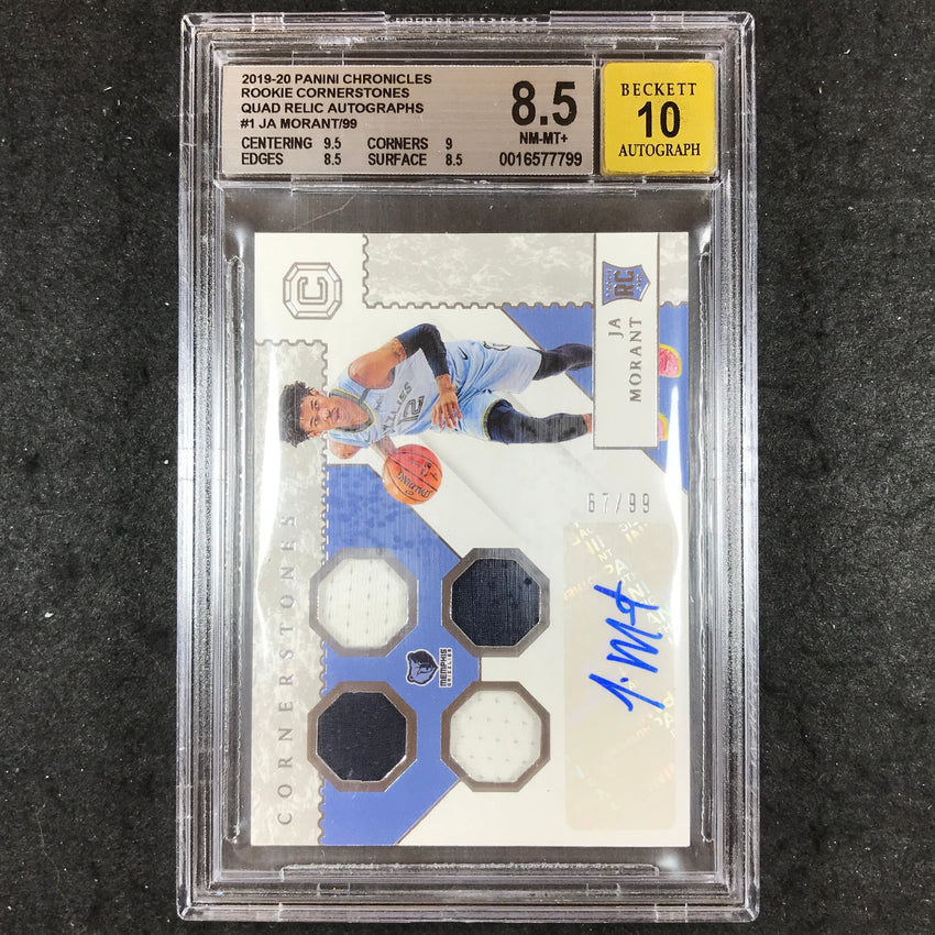 2019 Chronicles JA MORANT Rookie Quad Relic Auto 67/99 BGS 8.5/10 (799)
