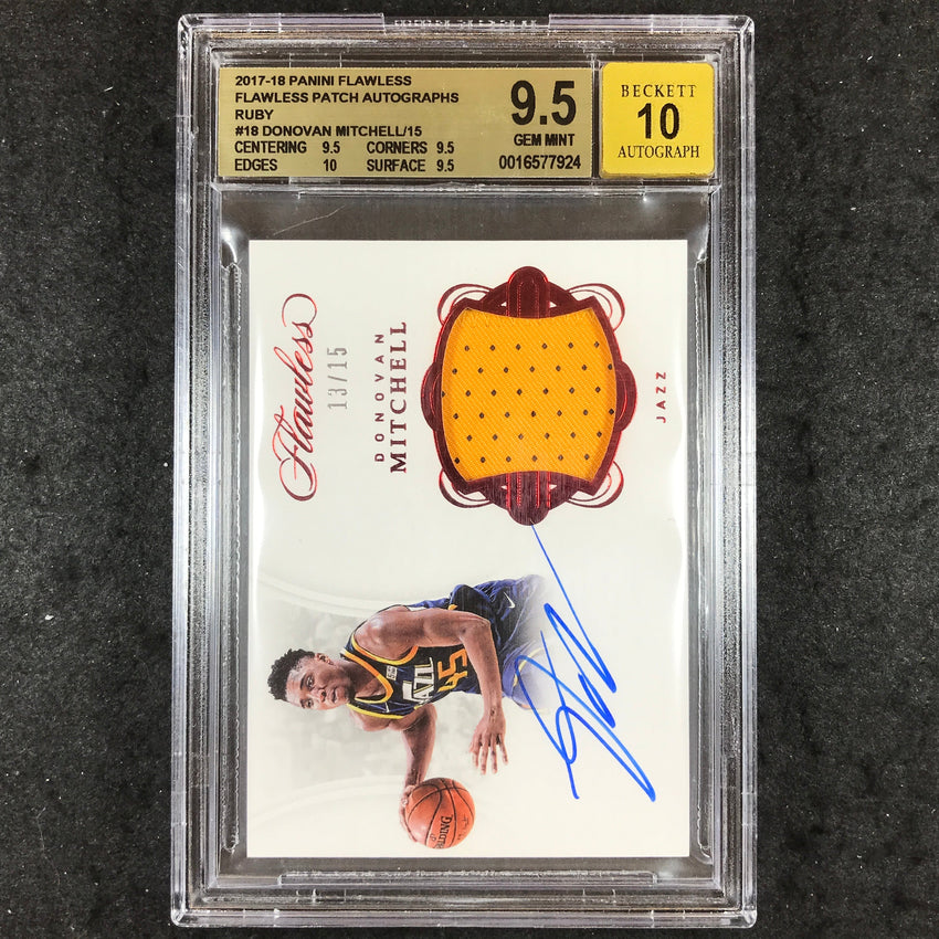 2017 Flawless DONOVAN MITCHELL Rookie Patch Auto Ruby 13/15 #18 BGS 9.5/10 (924)