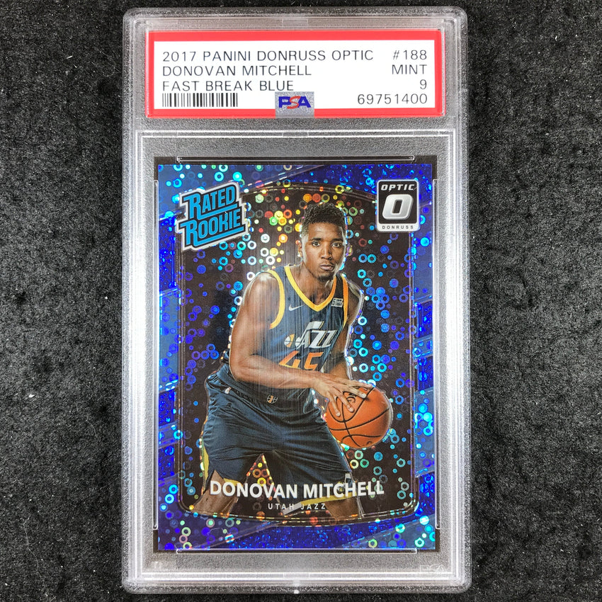 2017 Donruss Optic DONOVAN MITCHELL Rookie Fast Break Blue 1/50 PSA 9 (400)