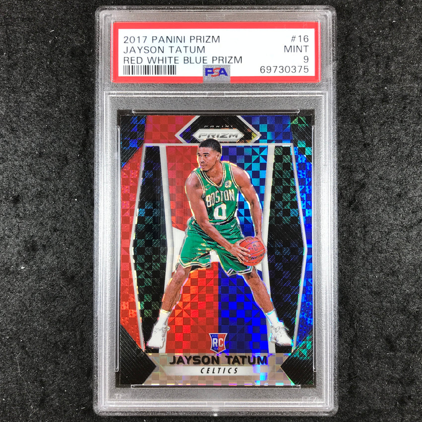2017 Panini Prizm JAYSON TATUM Rookie Red White Blue Prizm #16 PSA 9 (375)