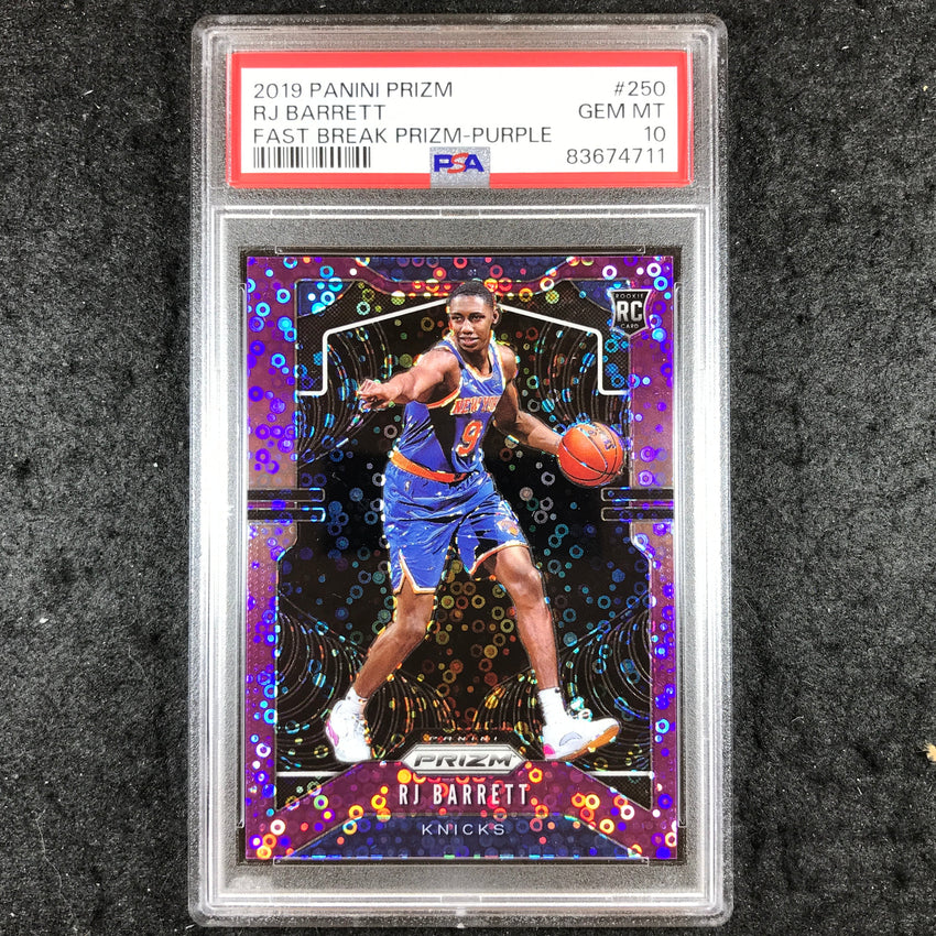 2019 Panini Prizm RJ BARRETT Rookie Fast Break Purple 39/75 #250 PSA 10 (711)