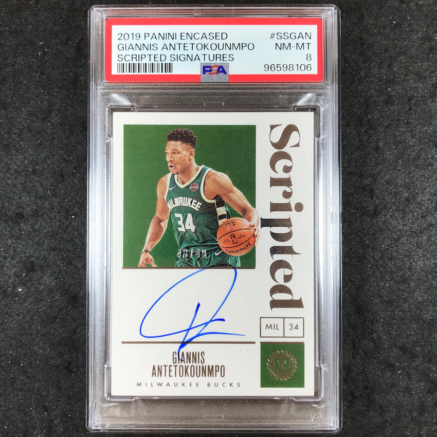 2019 Encased GIANNIS ANTETOKOUNMPO Scripted Signatures Auto 48/49 PSA 8 (106)