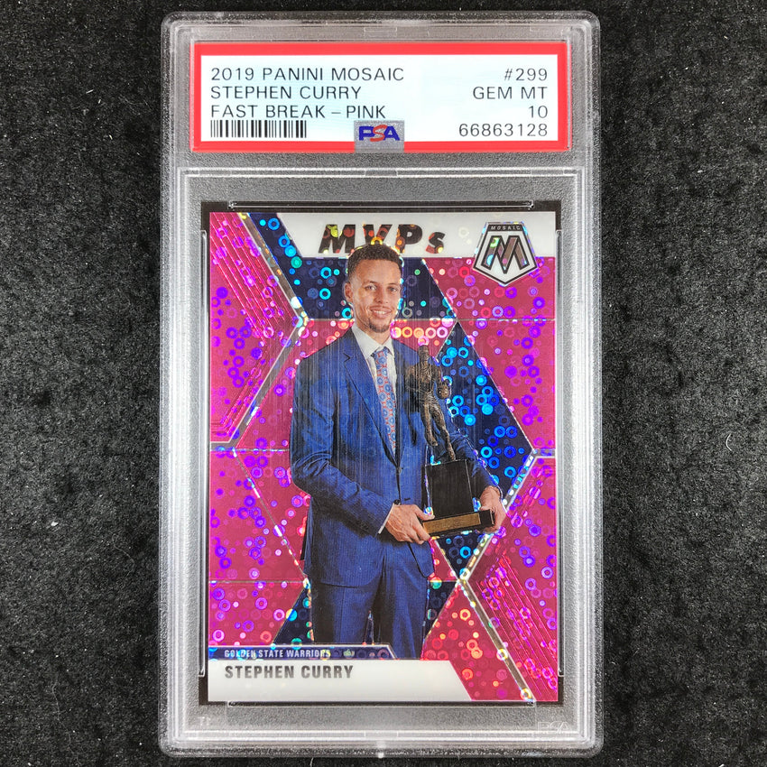 2019 Panini Mosaic STEPHEN CURRY Fast Break Pink 4/20 #299 PSA 10 (128)