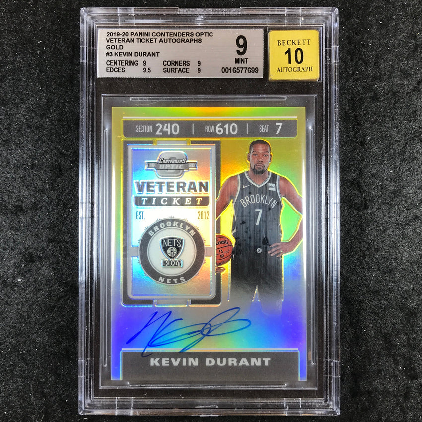 2019 Contenders Optic KEVIN DURANT Veteren Ticket Auto Gold 8/10 BGS 9/10 (699)