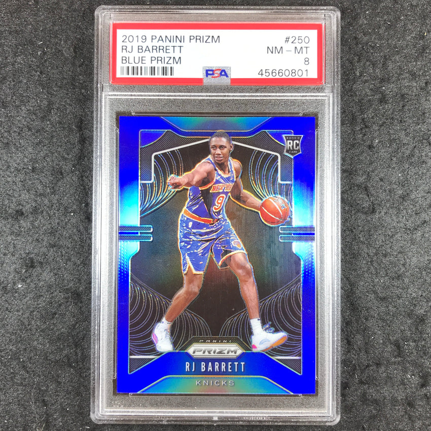 2019 Panini Prizm RJ BARRETT Blue 121/199 #250 PSA 8 (801)