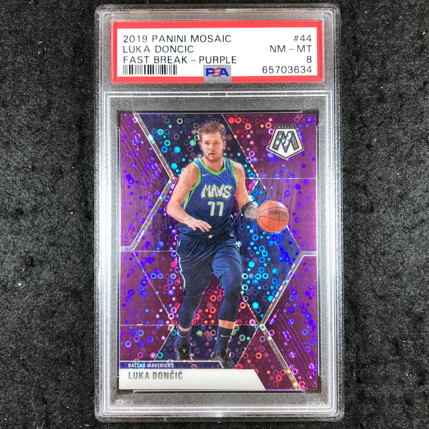 2019 Panini Mosaic LUKA DONCIC Fast Break Purple 12/50 #44 PSA 8 (634)