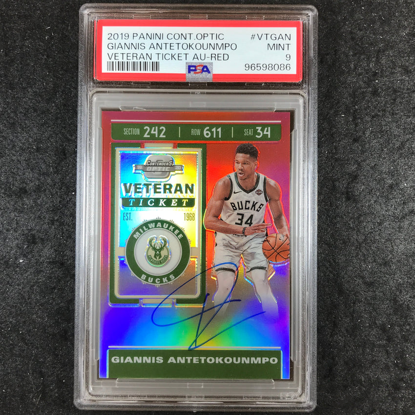 2019 Contenders Optic GIANNIS ANTETOKOUNMPO Vet Ticket Auto 21/25 PSA 9 (086)