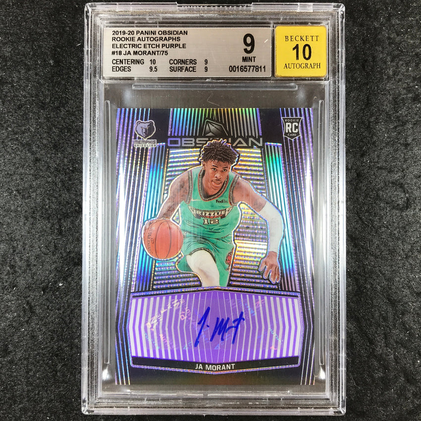 2019 Obsidian JA MORANT Rookie Auto E.E. Purple 43/75 #18 BGS 9/10 (811)