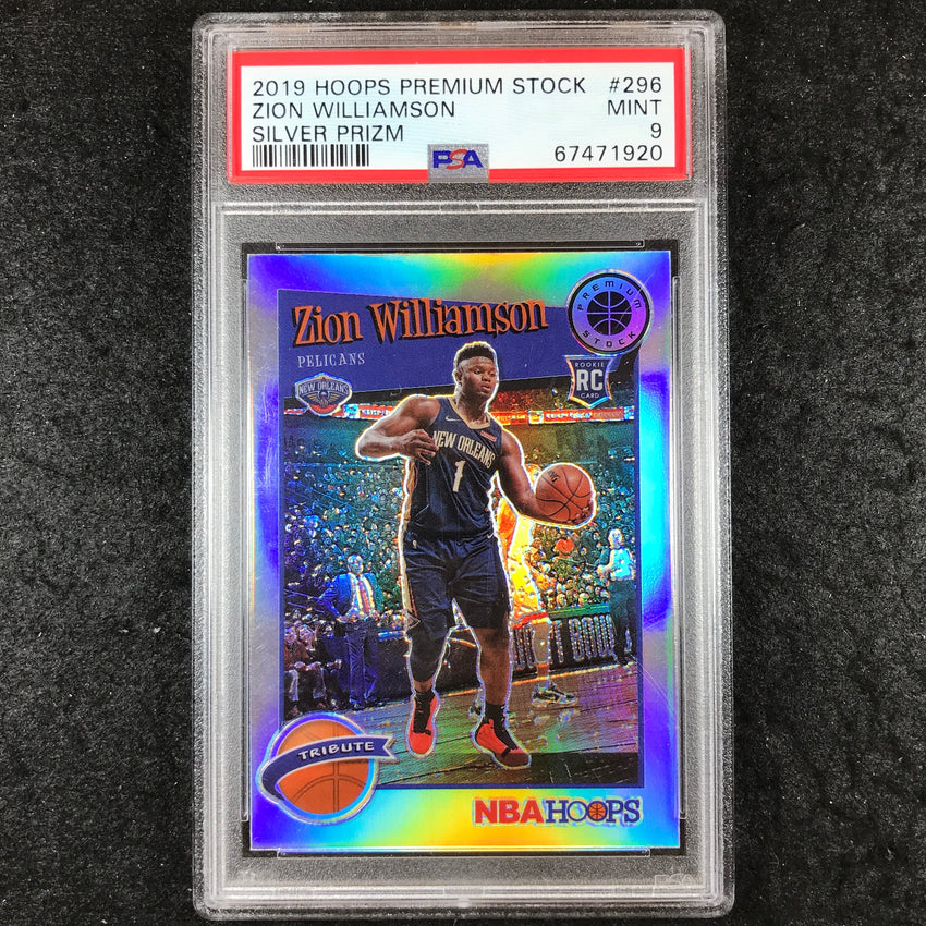 2019 Hoops Premium Stock ZION WILLIAMSON Rookie Silver Prizm #296 PSA 9 (920)
