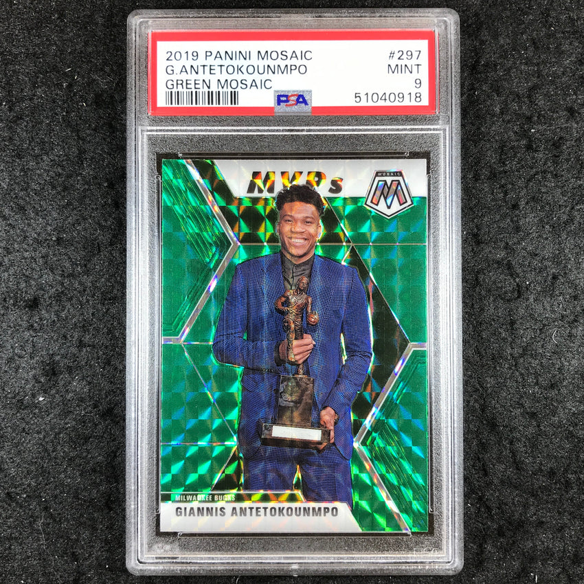 2019 Panini Mosaic GIANNIS ANTETOKOUNMPO MVPs Green Mosaic #297 PSA 9 (918)