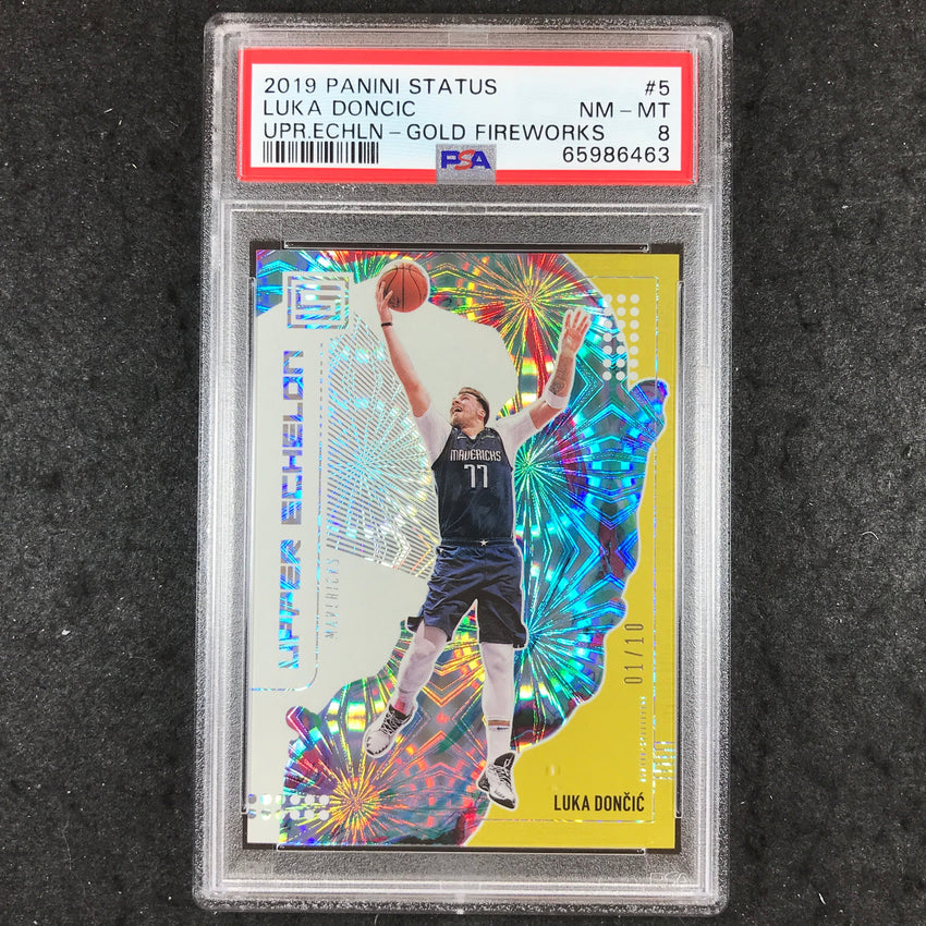 2019 Panini Status LUKA DONCIC Upper Echelon Gold Fireworks 1/10 #5 PSA 8 (463)