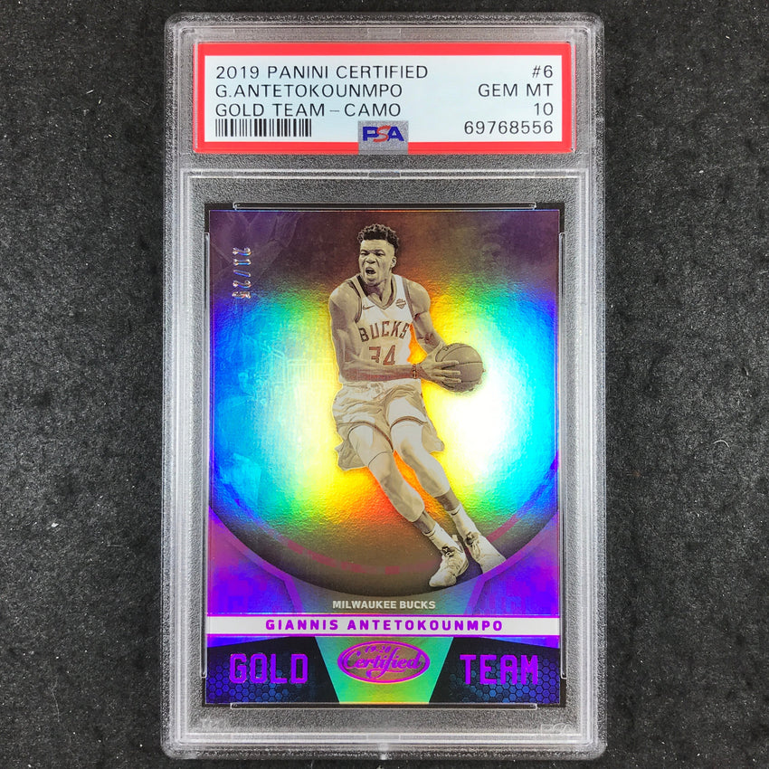 2019 Panini Certified GIANNIS ANTETKOUNMPO Gold Team Camo 21/25 #6 PSA 10 (556)