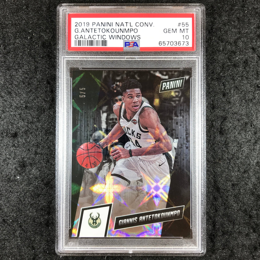 2019 Panini National GIANNIS ANTETKOUNMPO Galactic Windows 5/5 #55 PSA 10 (673)