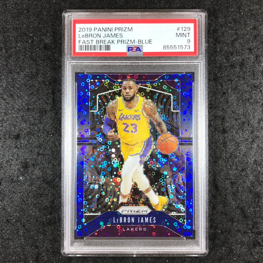 2019 Panini Prizm LEBRON JAMES Fast Break Blue 136/175 #129 PSA 9 (573)