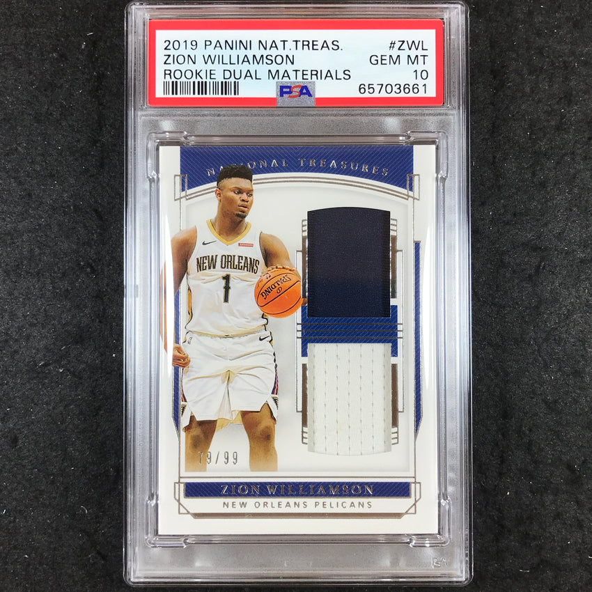 2019 National Treasures ZION WILLIAMSON Rookie Dual Materials 79/99 PSA 10 (661)
