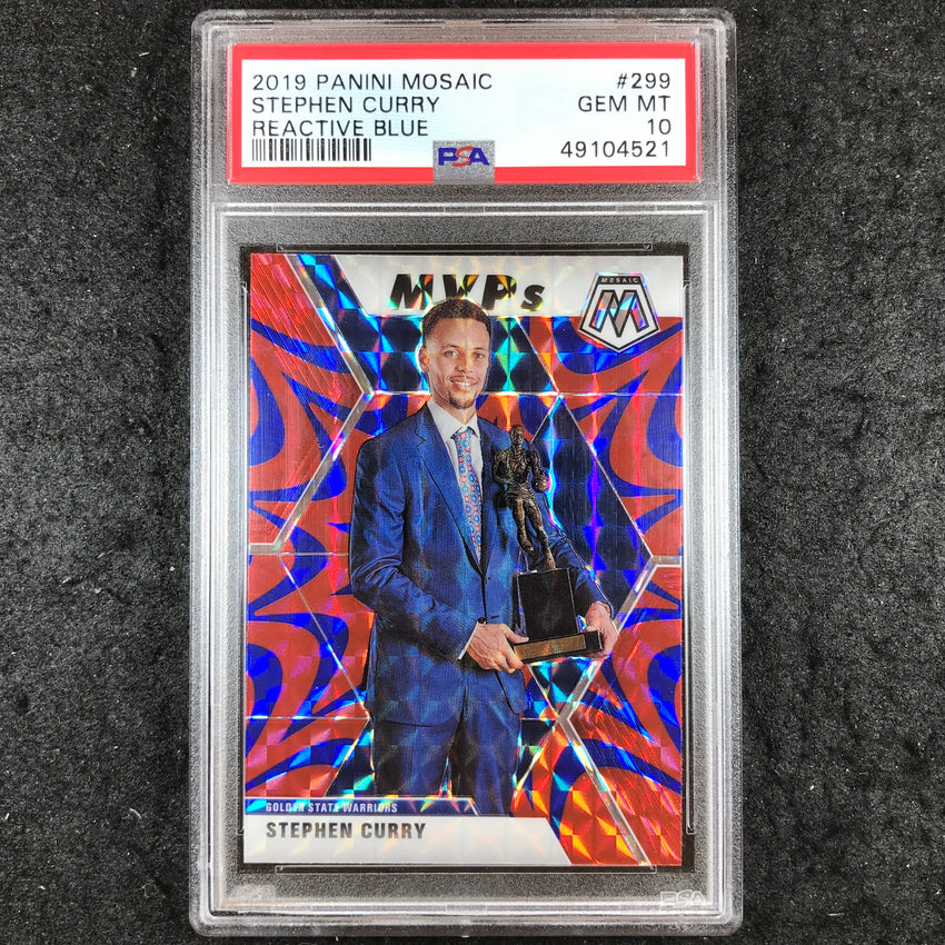2019 Panini Mosaic STEPHEN CURRY MVPs Reactive Blue #299 PSA 10 (521)