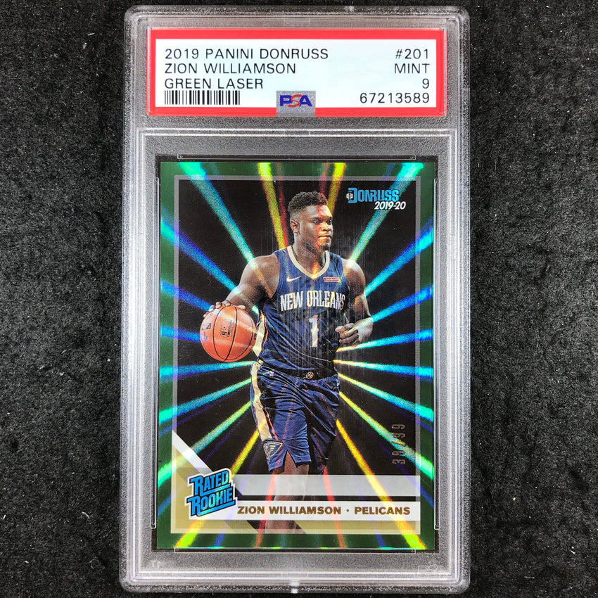 2019 Donruss ZION WILLIAMSON Rated Rookie Green Laser 38/99 #201 PSA 9 (589)