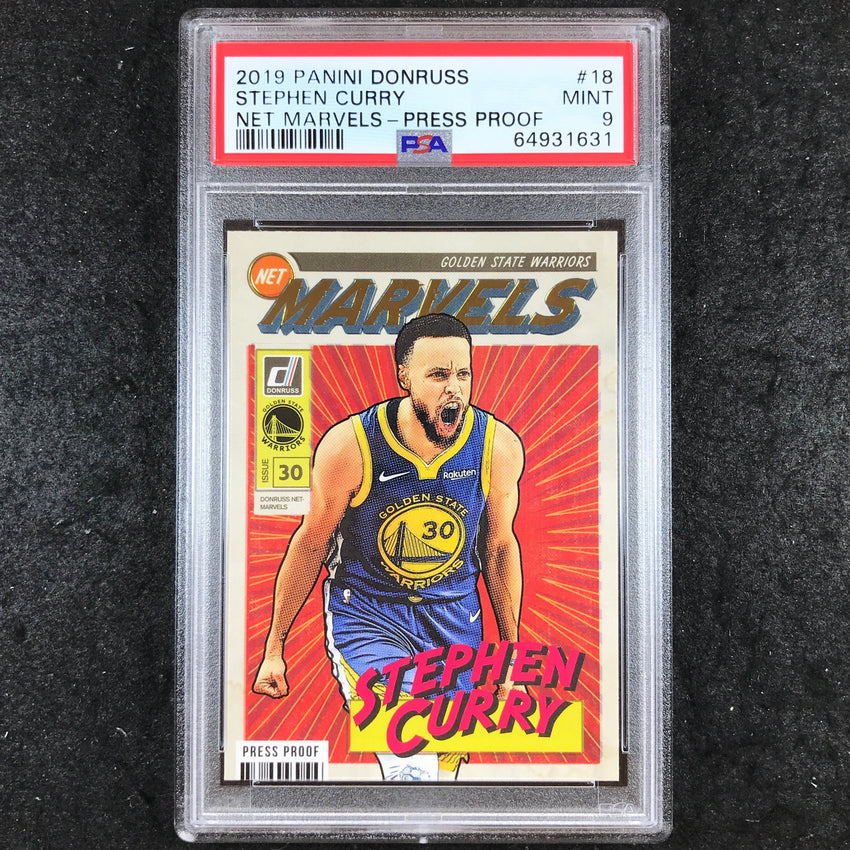 2019 Donruss STEPHEN CURRY Net Marvels Press Proof Gold #18 PSA 9 (631)