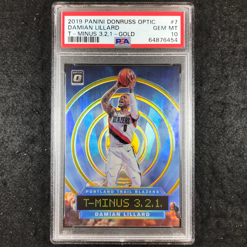 2019 Panini Donruss Optic DAMIAN LILLARD T-Minus 3,2,1 Gold 1/10 #7 PSA 10 (454)