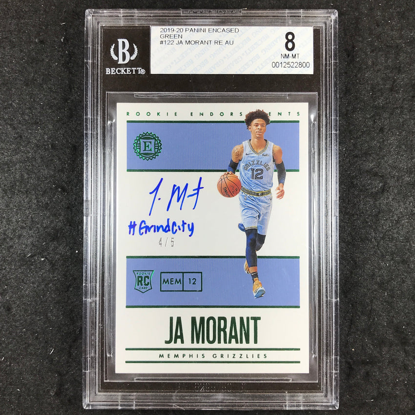 2019 Encased JA MORANT Rookie Endorsements Auto Green 4/5 #122 BGS 8 (800)