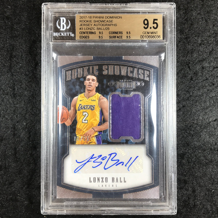2017 Dominion LONZO BALL Rookie Showcase Jersey Auto 16/25 #3 BGS 9.5 (036)