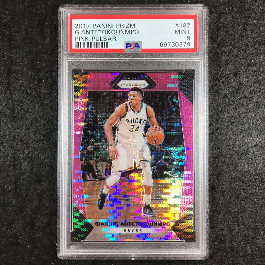 2017 Panini Prizm GIANNIS ANTETOKOUNMPO Pink Pulsar 39/42 #182 PSA 9 (379)