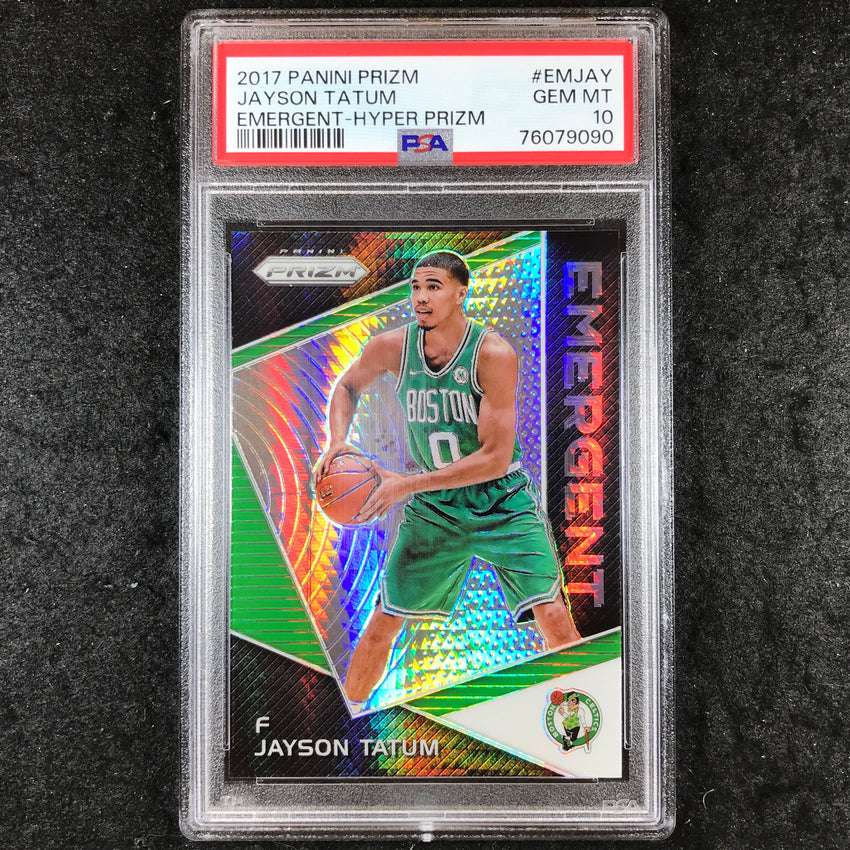 2017 Panini Prizm JAYSON TATUM Rookie Emergent Hyper #EMJAY PSA 10 (090)