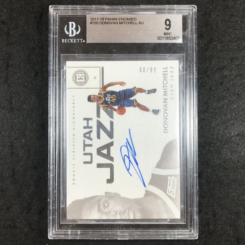 2017 Panini Encased DONOVAN MITCHELL Rookie Scipted Auo 68/99 #150 BGS 9 (407)