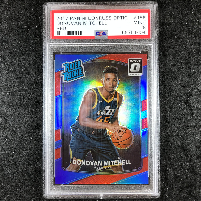 2017 Donruss Optic DONOVAN MITCHELL Rated Rookie Red 83/99 #188 PSA 9 (404)