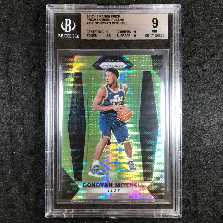 2017 Panini Prizm DONOVAN MITCHELL Rookie Green Pulsar 18/25 #117 BGS 9 (322)