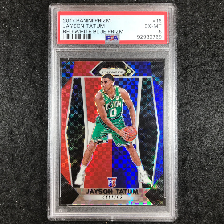 2017 Panini Prizm JAYSON TATUM Rookie Red White Blue Prizm #16 PSA 6 (769)