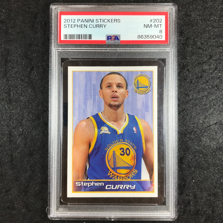 2012 Panini Stickers STEPHEN CURRY Base #202 PSA 8 (040)