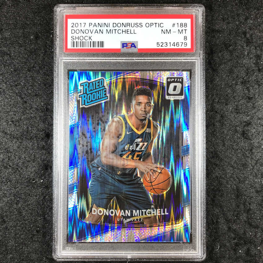 2017 Panini Donruss Optic DONOVAN MITCHELL Rated Rookie Shock #188 PSA 8 (679)
