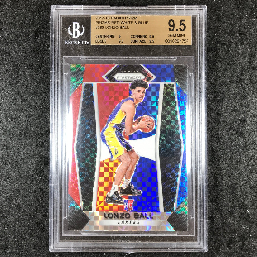 2017 Panini Prizm LONZO BALL Rookie Red White & Blue #289 BGS 9.5 (757)