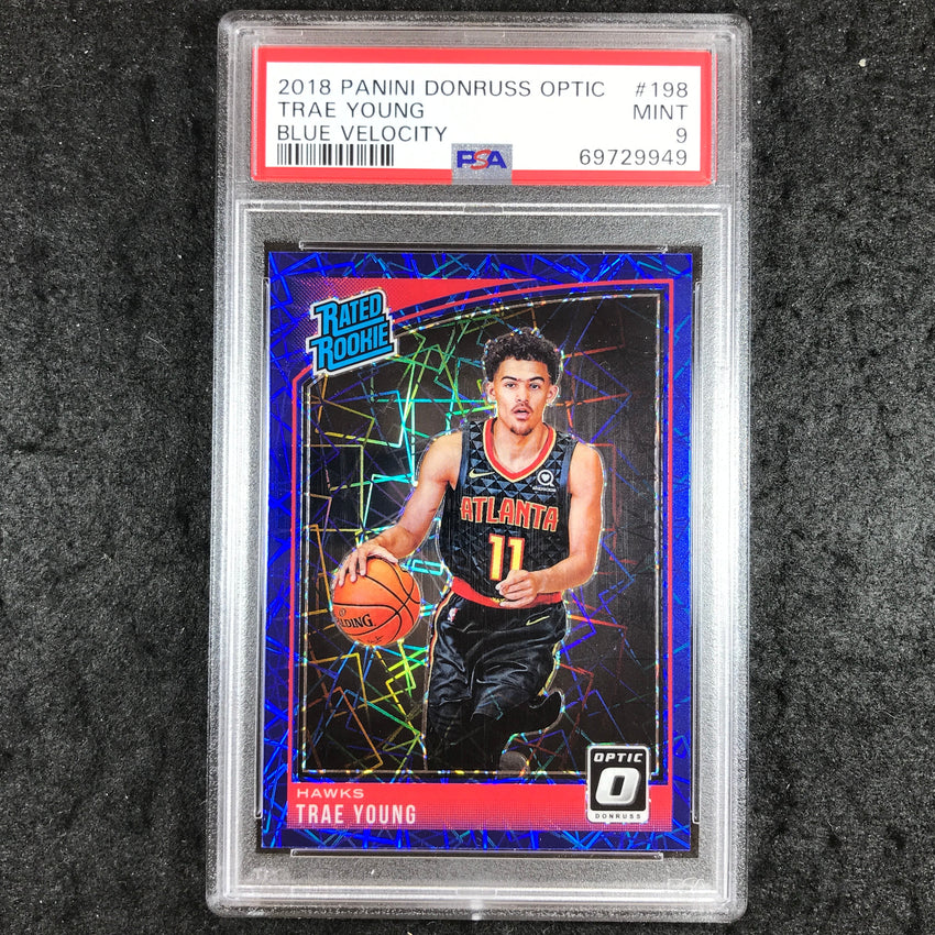 2018 Panini Donruss Optic TRAE YOUNG Rated Rookie Blue Velocity #198 PSA 9 (949)
