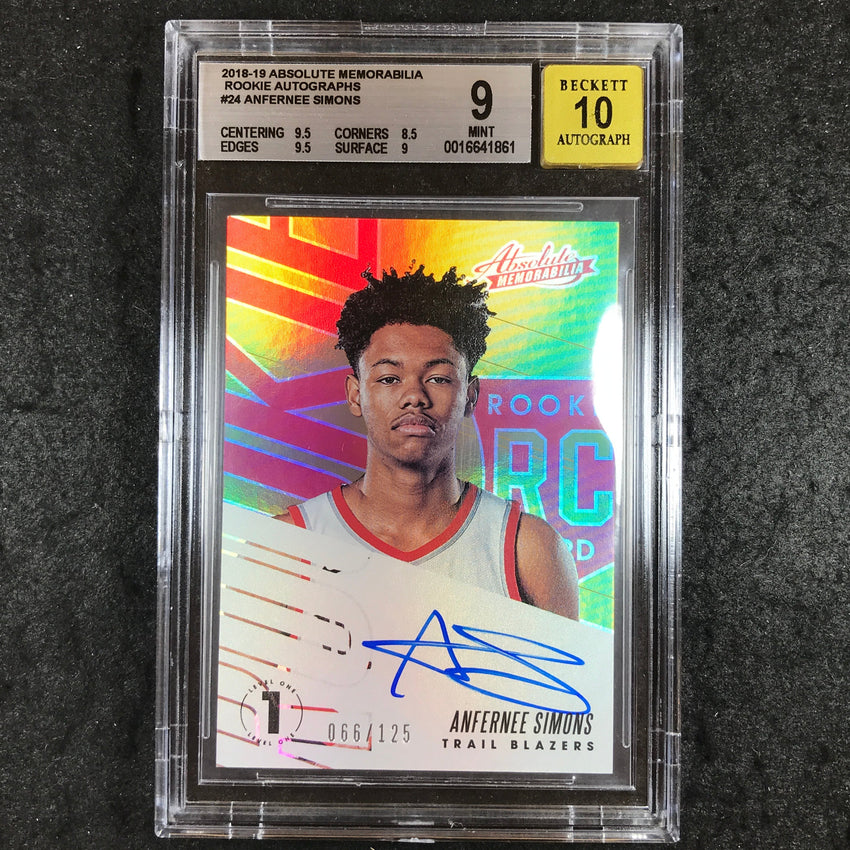 2018 Absolute Memorabilia ANFERNEE SIMONS Rookie Auto 66/125 #24 BGS 9/10 (861)