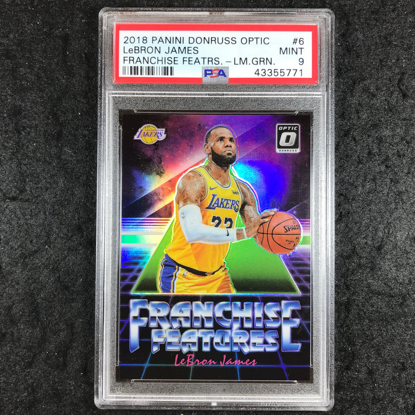 2018 Optic LEBRON JAMES Franchise Features Lime Green 123/149 #6 PSA 9 (771)