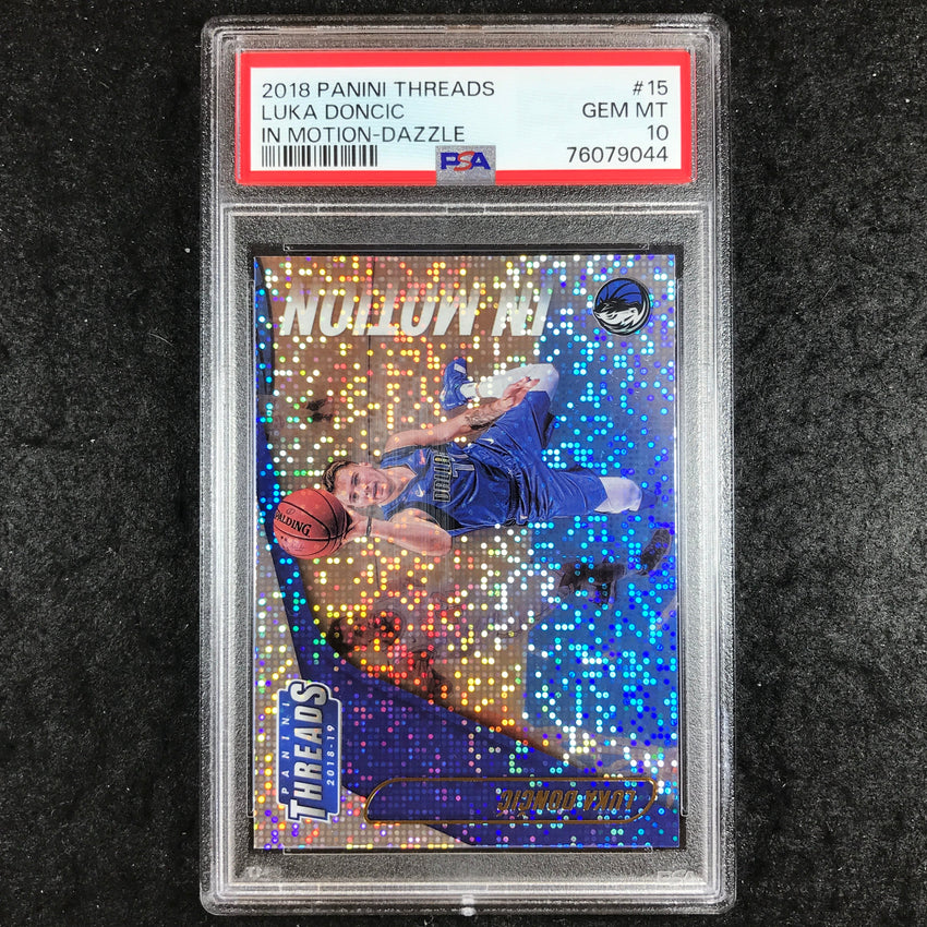 2018 Panini Threads LUKA DONCIC Rookie In Motion Dazzle #15 PSA 10 (044)