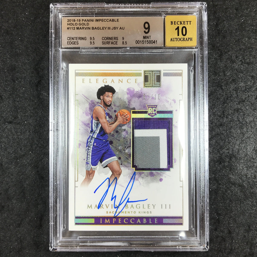 2018 Impeccable MARVIN BAGLEY III Rookie Patch Auto Gold 1/10 BGS 9/10 (041)