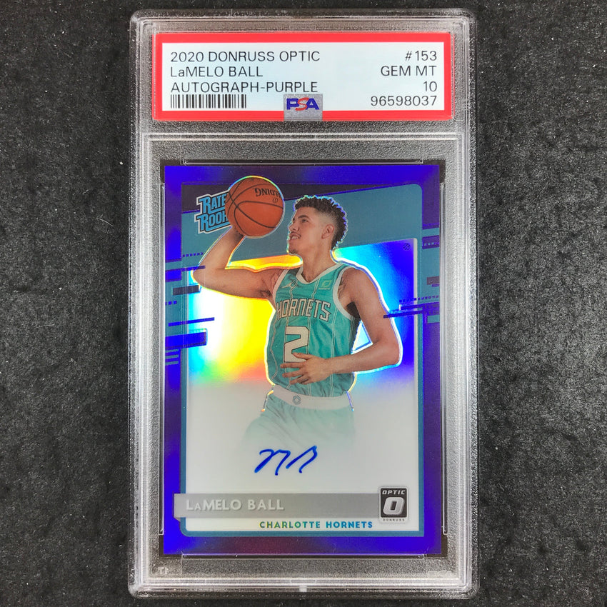 2020 Panini Donruss Optic LAMELO BALL Autograph Purple #153 PSA 10 (037)