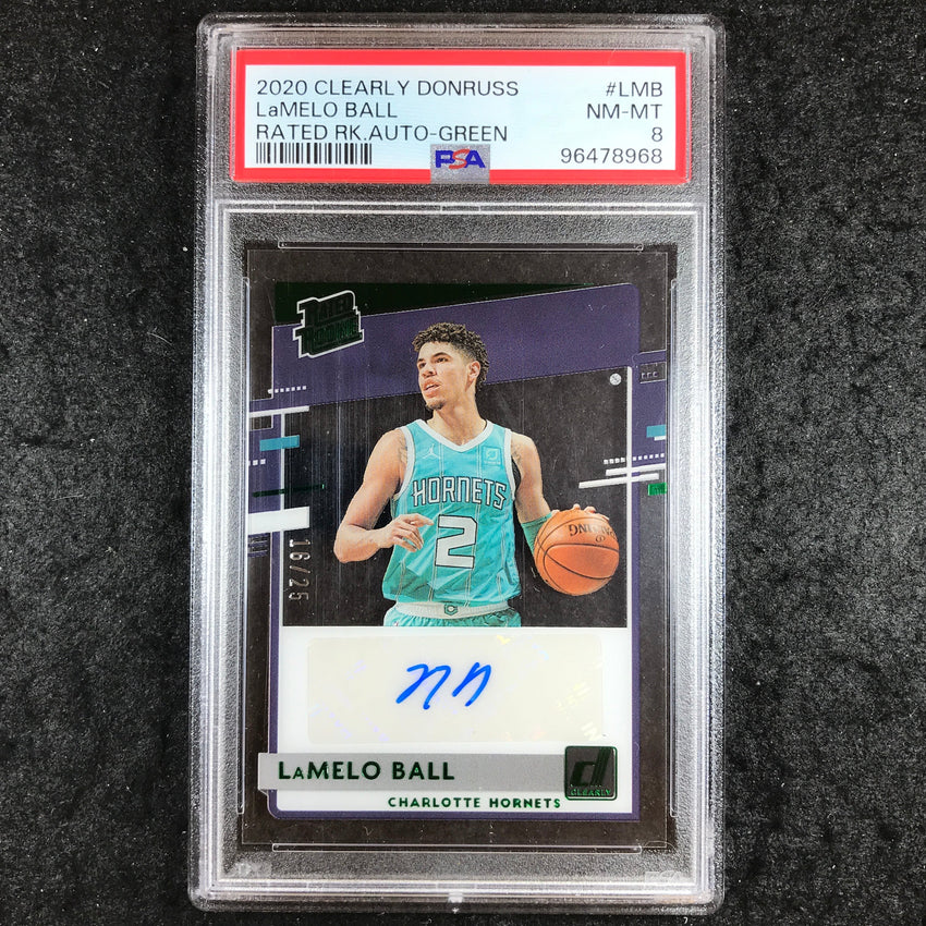 2020 Clearly Donruss LAMELO BALL Rated Rookie Auto Green 16/25 #LMB PSA 8 (968)
