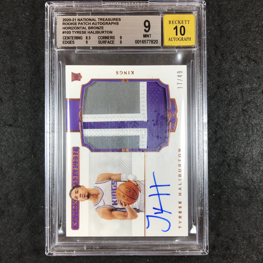 2020 National Treasures TYRESE HALIBURTON Rookie Patch Auto 17/49 BGS 9/10 (820)