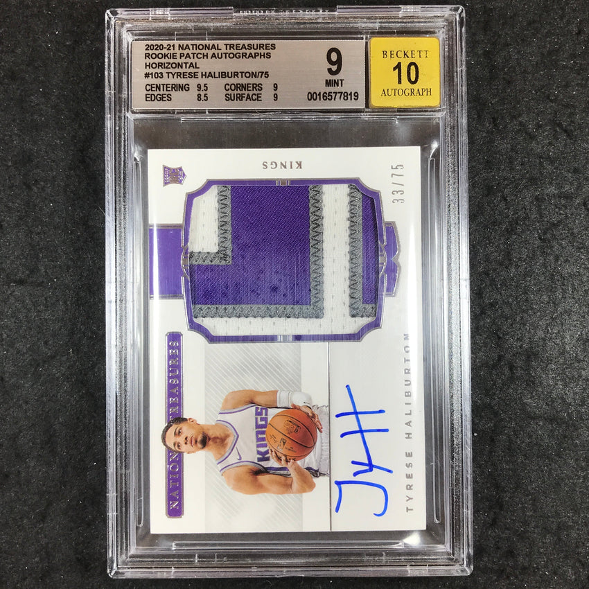 2020 National Treasures TYRESE HALIBIRTON Rookie Patch Auto 33/75 BGS 9/10 (819)