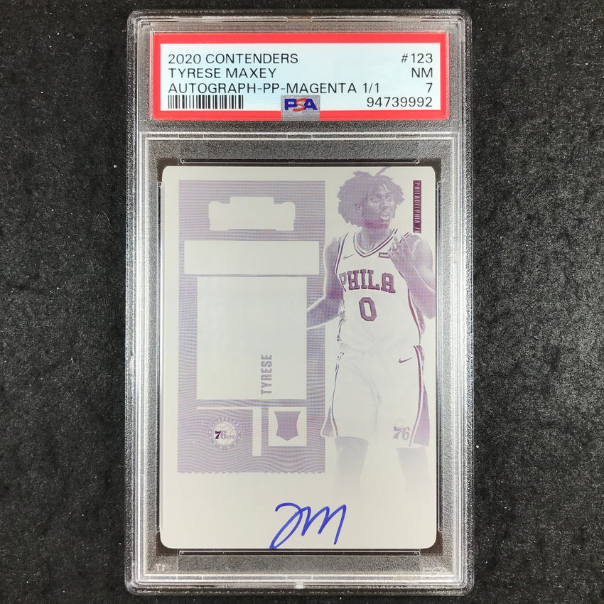 2020 Contenders TYRESE MAXEY Printing Plate Rookie Auto Magenta 1/1 PSA 7 (992)