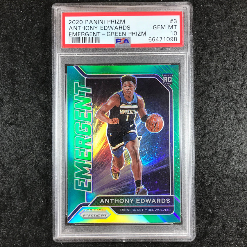 2020 Panini Prizm ANTHONY EDWARDS Rookie Emergent Green #3 PSA 10 (098)